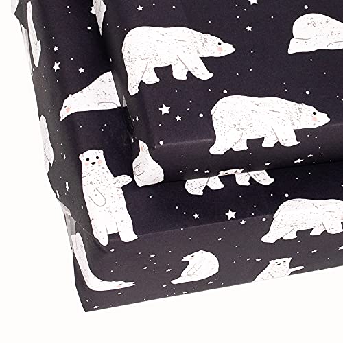 CENTRAL 23 Black Wrapping Paper Christmas - Kids Christmas Wrapping Paper - (6x) Holiday Gift Wrap Sheets - Polar Bears - For Boys and Girls - Comes With Fun Stickers - Recyclable