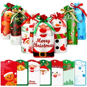 56pcs christmas candy bags christmas drawstring bags with tags, christmas bags small goodie bags merry christmas treat bags for xmas snack wrapping wedding gift party favor 7 styles