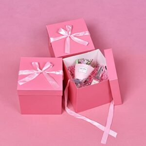KOWEEEN 12 Pack Gift Boxes with Lid for Christmas, Birthdays, Father's Day, Bridal Showers, Weddings, Baby Showers and Graduations,Size is 4" x 4"x 4" (XS, Pink)