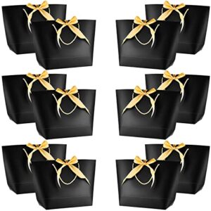 12 pcs large gift bags with handles, 14 x 10 x 4 inches party favor bag with bow ribbon bridesmaid gift bag wedding welcome bag gift bags for wedding party birthday holiday celebrations(black)