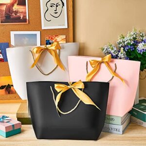 12 Pcs Large Gift Bags with Handles, 14 x 10 x 4 inches Party Favor Bag with Bow Ribbon Bridesmaid Gift Bag Wedding Welcome Bag Gift Bags for Wedding Party Birthday Holiday Celebrations(Black)