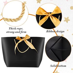 12 Pcs Large Gift Bags with Handles, 14 x 10 x 4 inches Party Favor Bag with Bow Ribbon Bridesmaid Gift Bag Wedding Welcome Bag Gift Bags for Wedding Party Birthday Holiday Celebrations(Black)