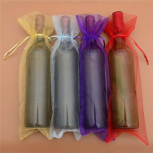 NUOMI 20 Pack Wine Organza Bags Drawstring Gift Wrapping Packages Wedding Party Favors Long Pouches Home Decor Supplies, Purple