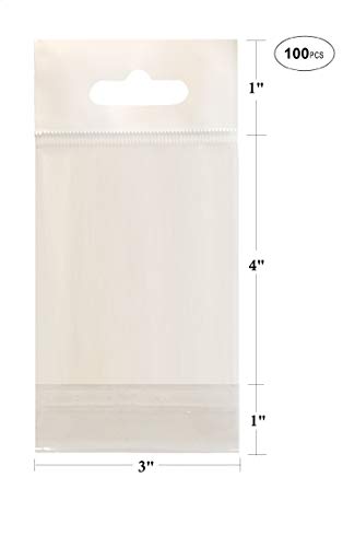 100 Pcs White Hanging Header Clear Flat Cello/Cellophane Bags Good for Candies, Cookies, Bakery Goods, Soap, Other Goodie Treats (3" x 4" (76.2 x 101.6"))