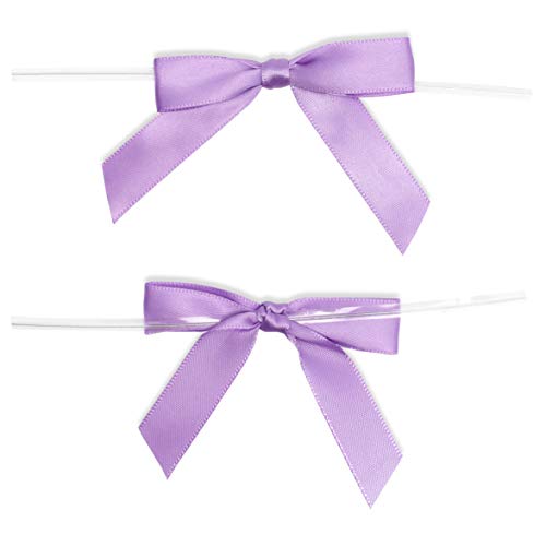 Satin Twist Tie Bows, Purple Bow (3 In, 100 Pack)