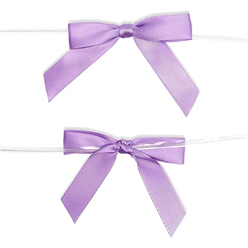 Satin Twist Tie Bows, Purple Bow (3 In, 100 Pack)