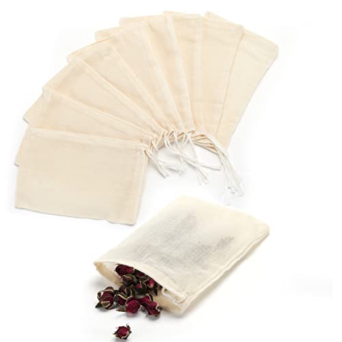 Volanic 50PCS 3X4 Inch Muslin Bags Reusable Cotton Sachet Bag with Drawstring for Home Storage