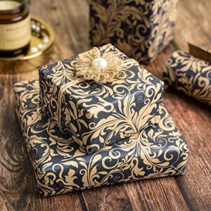 RUSPEPA Kraft Wrapping Paper Roll - Navy Floral Pattern Great for Birthday, Party, Wedding - 17 Inches X 32.8 Feet