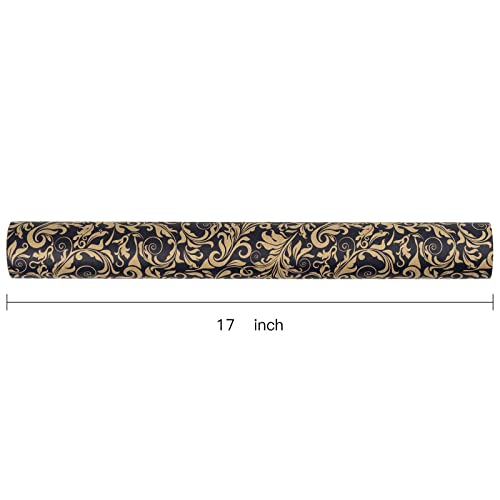 RUSPEPA Kraft Wrapping Paper Roll - Navy Floral Pattern Great for Birthday, Party, Wedding - 17 Inches X 32.8 Feet