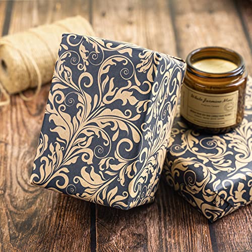 RUSPEPA Kraft Wrapping Paper Roll - Navy Floral Pattern Great for Birthday, Party, Wedding - 17 Inches X 32.8 Feet