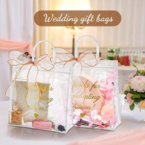 50 Pcs Clear Plastic Gift Bags with Handle Transparent PVC Plastic Gift Wrap Tote Bag Wedding Gift Bags Reusable Small Clear Gift Bags for Shopping Birthday Wedding Party Favor (10 x 10 x 3.5 Inch)