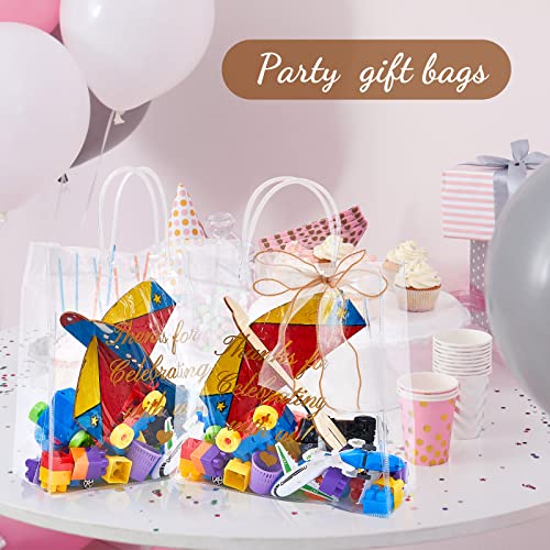 50 Pcs Clear Plastic Gift Bags with Handle Transparent PVC Plastic Gift Wrap Tote Bag Wedding Gift Bags Reusable Small Clear Gift Bags for Shopping Birthday Wedding Party Favor (10 x 10 x 3.5 Inch)