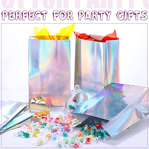 24 Packs 9 x 5 x 3 Inch Holographic Foil Paper Gift Bags Iridescent Party Supplies Iridescent Gift Bags Iridescent Party Bags Iridescent Treat Bags for Kids Baby Shower Wedding Holiday Birthday Party