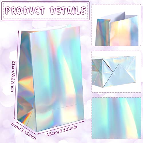 24 Packs 9 x 5 x 3 Inch Holographic Foil Paper Gift Bags Iridescent Party Supplies Iridescent Gift Bags Iridescent Party Bags Iridescent Treat Bags for Kids Baby Shower Wedding Holiday Birthday Party