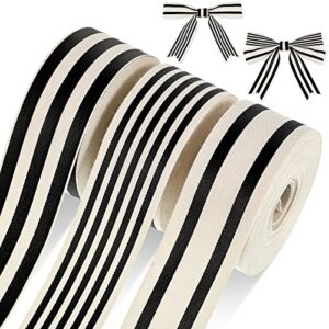 3 rolls 1 inch x 18 yards christmas black white stripe ribbon striped fabric ribbon natural cotton ribbon gift wrapping craft ribbons for home christmas wedding party decor, 3 styles