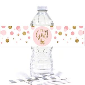andaz press blush pink gold glitter girl baby shower party collection, water bottle label stickers, 20-pack