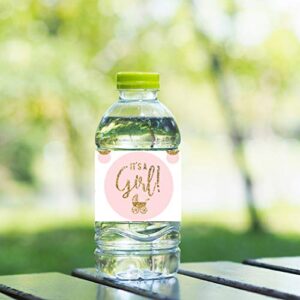 Andaz Press Blush Pink Gold Glitter Girl Baby Shower Party Collection, Water Bottle Label Stickers, 20-Pack