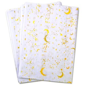 mr five 100 sheets galaxy tissue paper bulk,20″ x 14″,white with gold moon and star tissue paper for gift bags,star gift wrapping tissue paper for birthday,christmas holiday