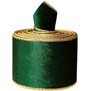 dark green wired velvet ribbon for gift wrapping, chrisrtmas tree (2-1/2 inch, 5 yards)