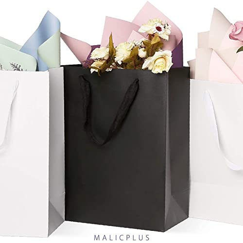 MALICPLUS 12 Large Gift Bags 10x5x13 Inches, Premium Matte Black Large Gift Bags with Handles for All Occasions Grain Textured Finish