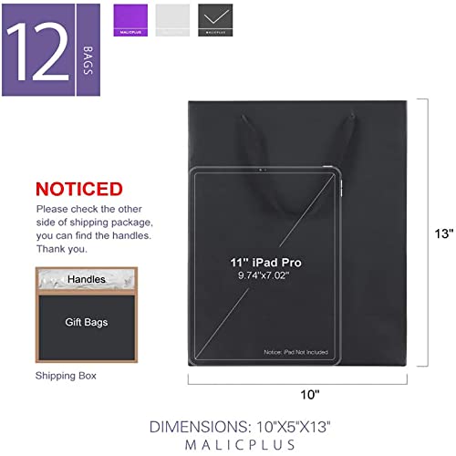 MALICPLUS 12 Large Gift Bags 10x5x13 Inches, Premium Matte Black Large Gift Bags with Handles for All Occasions Grain Textured Finish