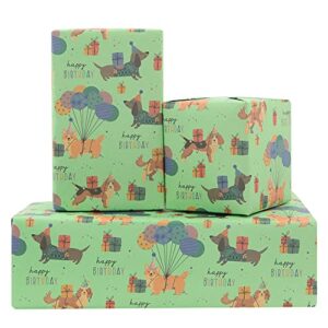 apol happy birthday dog gift wrapping paper,green puppy gift wrap paper 4 folded sheets kraft wrapping paper for kids boys girls woman man dog lover baby showers party gift wrap supplies,28 x 20 inch