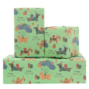 Apol Happy Birthday Dog Gift Wrapping Paper,Green Puppy Gift Wrap Paper 4 Folded Sheets Kraft Wrapping Paper for Kids Boys Girls Woman Man Dog Lover Baby Showers Party Gift Wrap Supplies,28 x 20 Inch