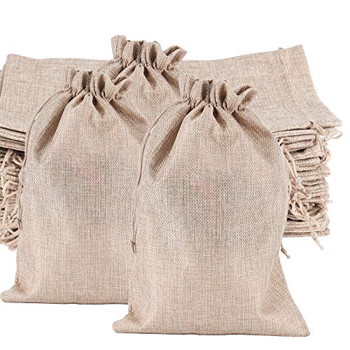 ZOENHOU 30 Packs 8 x 12 Inch Large Burlap Bags with Drawstring, Durable Jute Drawstring Bags, Dustproof Burlap Sacks for Favors Party DIY Craft