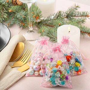 Roowest 100 Pcs Pink Christmas Snowflake Organza Gift Bags 4 x 6 Inch Small Mesh Jewelry Pouches Mini Drawstring Candy Bags Goody Bag Organza Favor Bags for Christmas, Winter Party, Jewelry, Festival