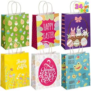 joyin 24 pcs easter gift bags bunny paper bags with handle for kids easter egg hunts, large party favors candy goodie treat bags bulk gift wrapping