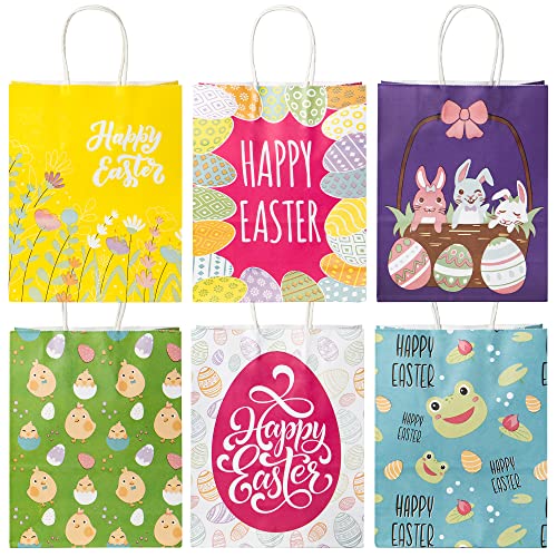 JOYIN 24 Pcs Easter Gift Bags Bunny Paper Bags with Handle for kids Easter Egg Hunts, Large Party Favors Candy Goodie Treat Bags Bulk Gift Wrapping