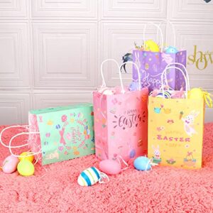 24PCS Easter Gift Bags, Easter Treat Bags with Handle,Easter Party Favor Bags, Easter Bunny Gift Bags Decorated with Happy Easter Egg Hunt and Chicks Pattern for Kids Spring Party