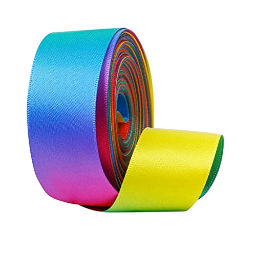 Dark Rainbow Satin Ribbon Double Face Curling Ribbons for Crafts, Wreath, Gift Wrapping, Home Decor, Party, 1'' 10 Yards