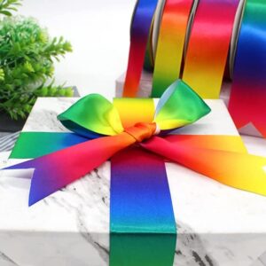 Dark Rainbow Satin Ribbon Double Face Curling Ribbons for Crafts, Wreath, Gift Wrapping, Home Decor, Party, 1'' 10 Yards