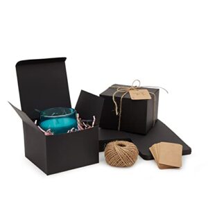 stockroom plus black paper gift boxes with lids, bulk set with twine and gift tags (5x5x3.5 in, 30 pack)
