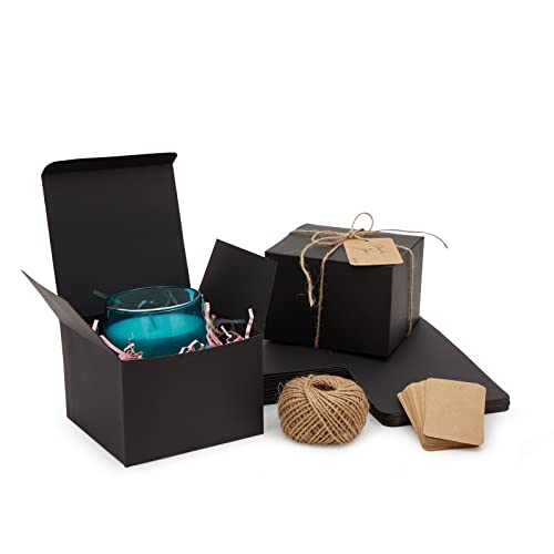 Stockroom Plus Black Paper Gift Boxes with Lids, Bulk Set with Twine and Gift Tags (5x5x3.5 In, 30 Pack)