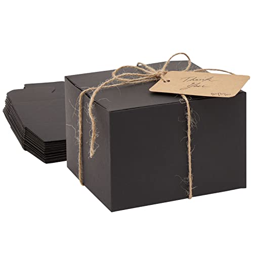 Stockroom Plus Black Paper Gift Boxes with Lids, Bulk Set with Twine and Gift Tags (5x5x3.5 In, 30 Pack)