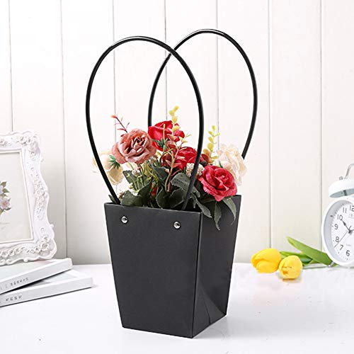 10Pcs Flower Bouquet Boxes with Long Handles Kraft Paper Florist Floral Gift Packaging Boxes Trapezoid Flower Wrapping Boxes for Mother's Day Wedding Birthday Anniversary Housewarming Valentine Day