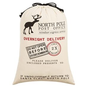 hblife personalized santa sack, christmas gift bag big santa bag cotton with drawstring size 19.7 x 27.6 inch (white)