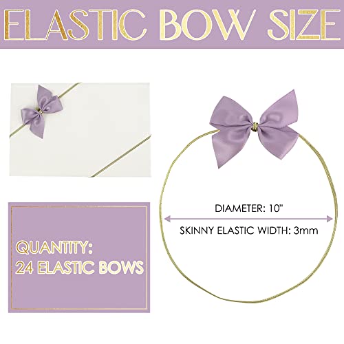AIMUDI Stretch Loops with Pre Tied Satin Bows 10", Purple Elastic Gift Bows Stretch Bows for Gift Wrapping Stretch Cord with Bow Elastic Ribbon for Gift Boxes Party Favors (24 Pack)