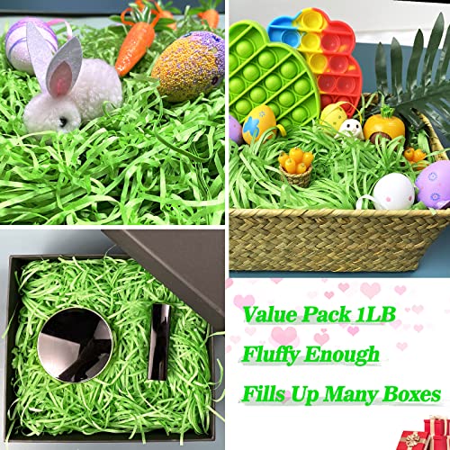 Easter Grass Basket Filler 1LB Recyclable Paper Shred Crinkle Shredded Paper for Easter Basket Stuffers Gift Wrapping & Basket Filling (Green)