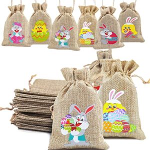 derayee 36pcs easter burlap bags with drawstring, jute linen gift bags bunny eggs goodie candy bags for kids easter party favors