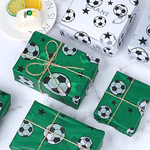 Kavoc 100 Sheets 20 x 14 Inch Soccer Tissue Paper Football Tissue wrapping paper sheets bulk for Gift Wrapping Green Football Field Tissue Paper for Birthdays Party Gift Bag DIY Pompom Confetti Crafts