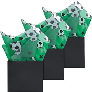 Kavoc 100 Sheets 20 x 14 Inch Soccer Tissue Paper Football Tissue wrapping paper sheets bulk for Gift Wrapping Green Football Field Tissue Paper for Birthdays Party Gift Bag DIY Pompom Confetti Crafts