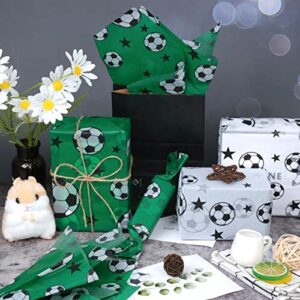 Kavoc 100 Sheets 20 x 14 Inch Soccer Tissue Paper Football Tissue wrapping paper sheets bulk for Gift Wrapping Green Football Field Tissue Paper for Birthdays Party Gift Bag DIY Pompom Confetti Crafts