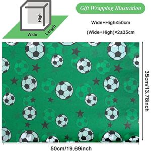 Kavoc 100 Sheets 20 x 14 Inch Soccer Tissue Paper Football Tissue wrapping paper sheets bulk for Gift Wrapping Green Football Field Tissue Paper for Birthdays Party Gift Bag DIY Pompom Confetti Crafts