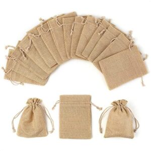 Small Burlap Bags with Drawstring - 24 Pcs Muslin Bags Natural Burlap Bags - Reusable Burlap Gift Bags with Drawstring Jewelry Burlap Sack Medium - Burlap and Lace Wedding Favor Bags for Parties