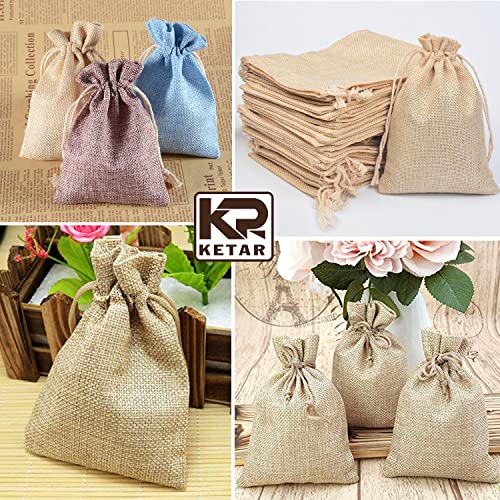 Small Burlap Bags with Drawstring - 24 Pcs Muslin Bags Natural Burlap Bags - Reusable Burlap Gift Bags with Drawstring Jewelry Burlap Sack Medium - Burlap and Lace Wedding Favor Bags for Parties