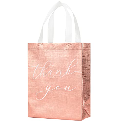 Crisky Reuseable Rose Gold Thank You Gift Bags for Business Wedding Party, 25 Counts Medium Size Eco-Friendly Non-Woven Treat Party Favor Bags, 11x4x9 Inches