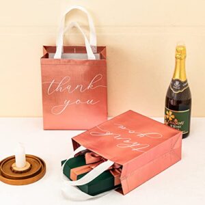 Crisky Reuseable Rose Gold Thank You Gift Bags for Business Wedding Party, 25 Counts Medium Size Eco-Friendly Non-Woven Treat Party Favor Bags, 11x4x9 Inches